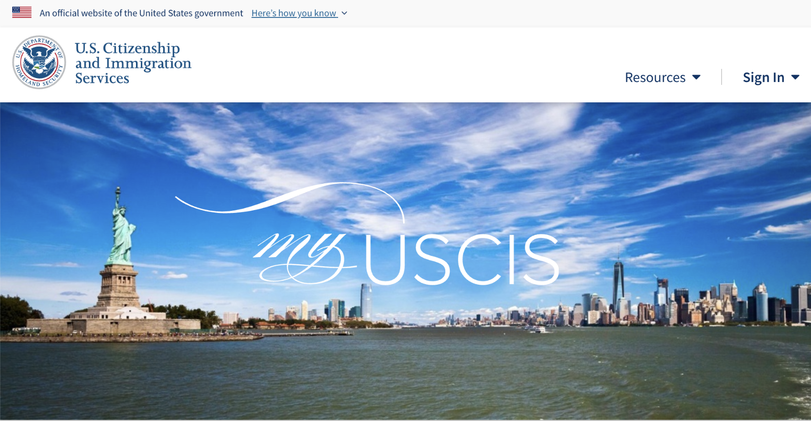 Screenshot of my.uscis.gov public interface